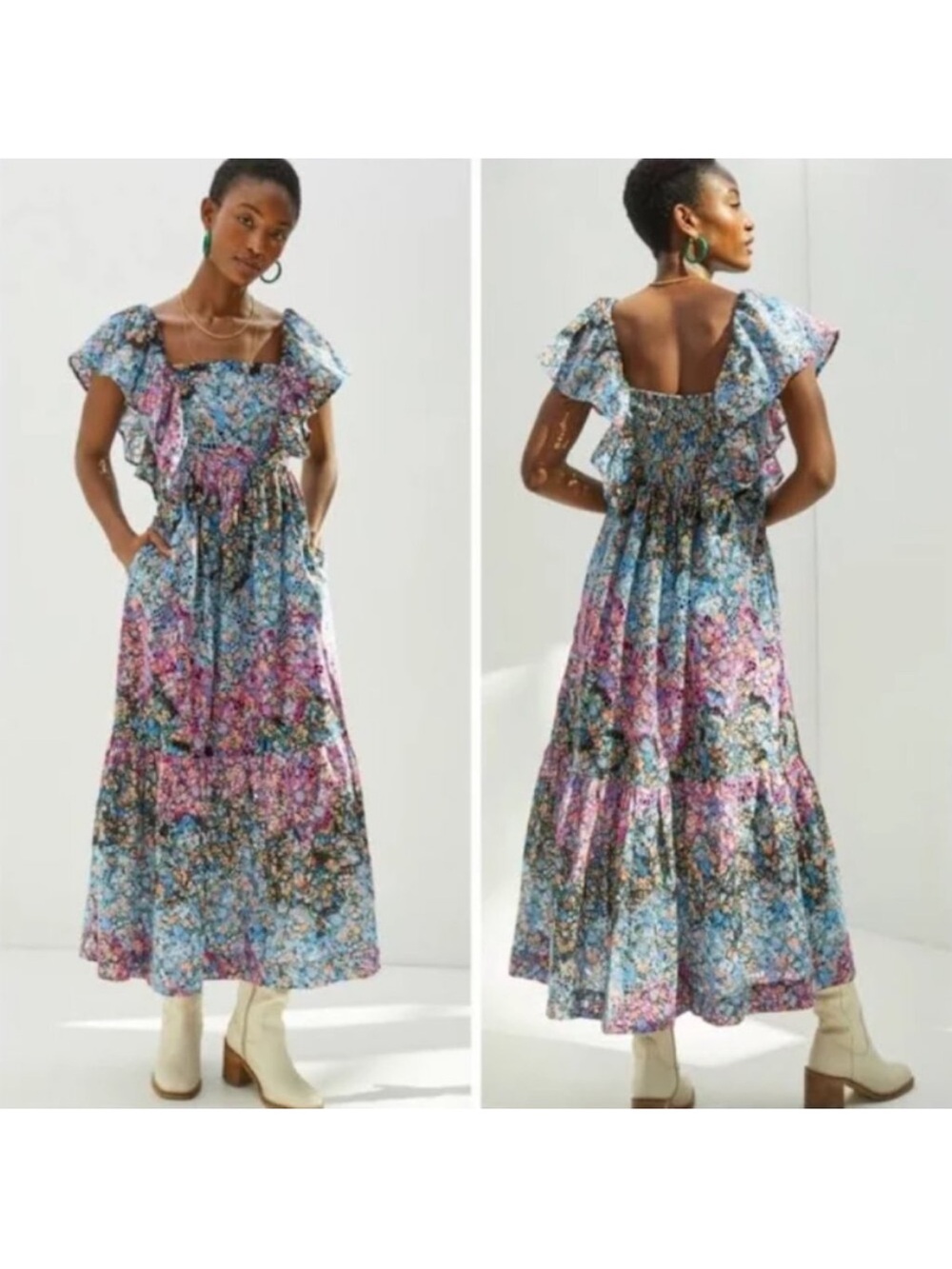 Anthropologie Clementina Eyelet ruffled Embroidered Maxi Dress